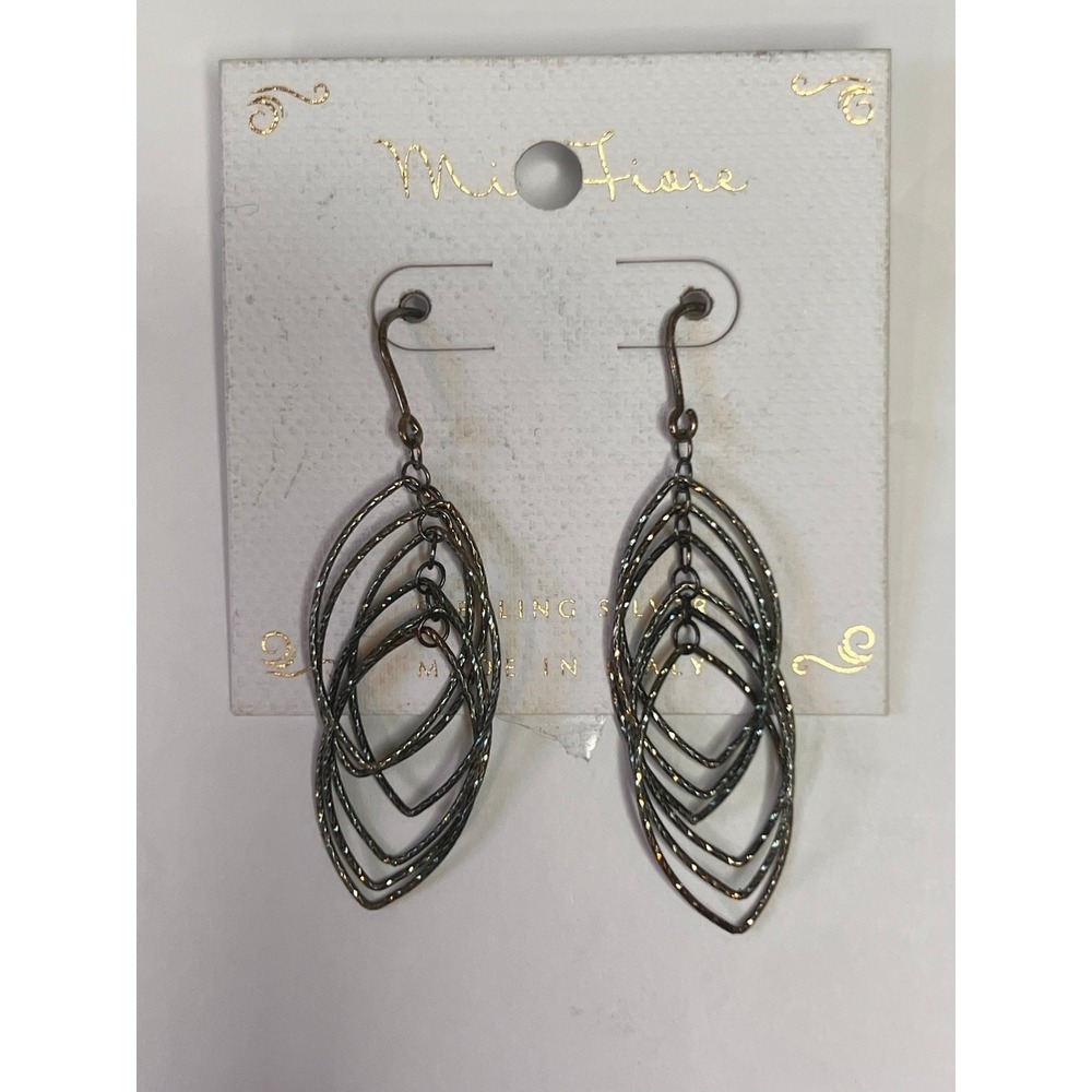 Mia Fiore Sterling Silver Black Oxidized Dangle Earrings Italy Boho Chic NWT‎